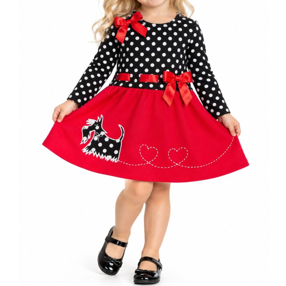 🔥 5 for $30 🔥 Bonnie Jean Girls’ Polka Dot Scottie Dog Dress | Size 3T
